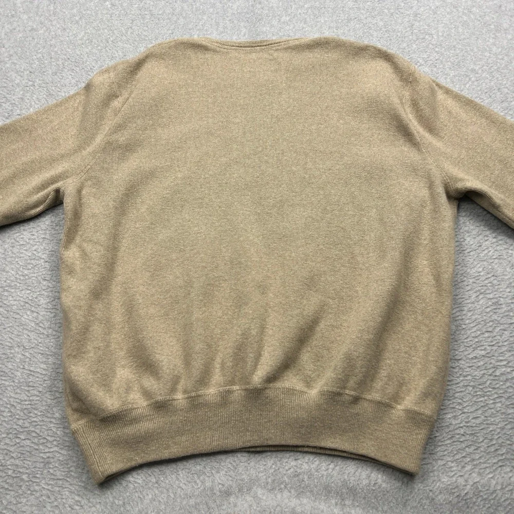 Polo‎ Ralph Lauren Sweater Men Large Tan Cotton Knit Crew Neck V-Notch Pony Logo